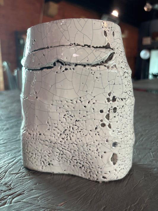 Michaela Haynes,Torso33(2023) paper clay,white glaze,ink,16x15x9cm