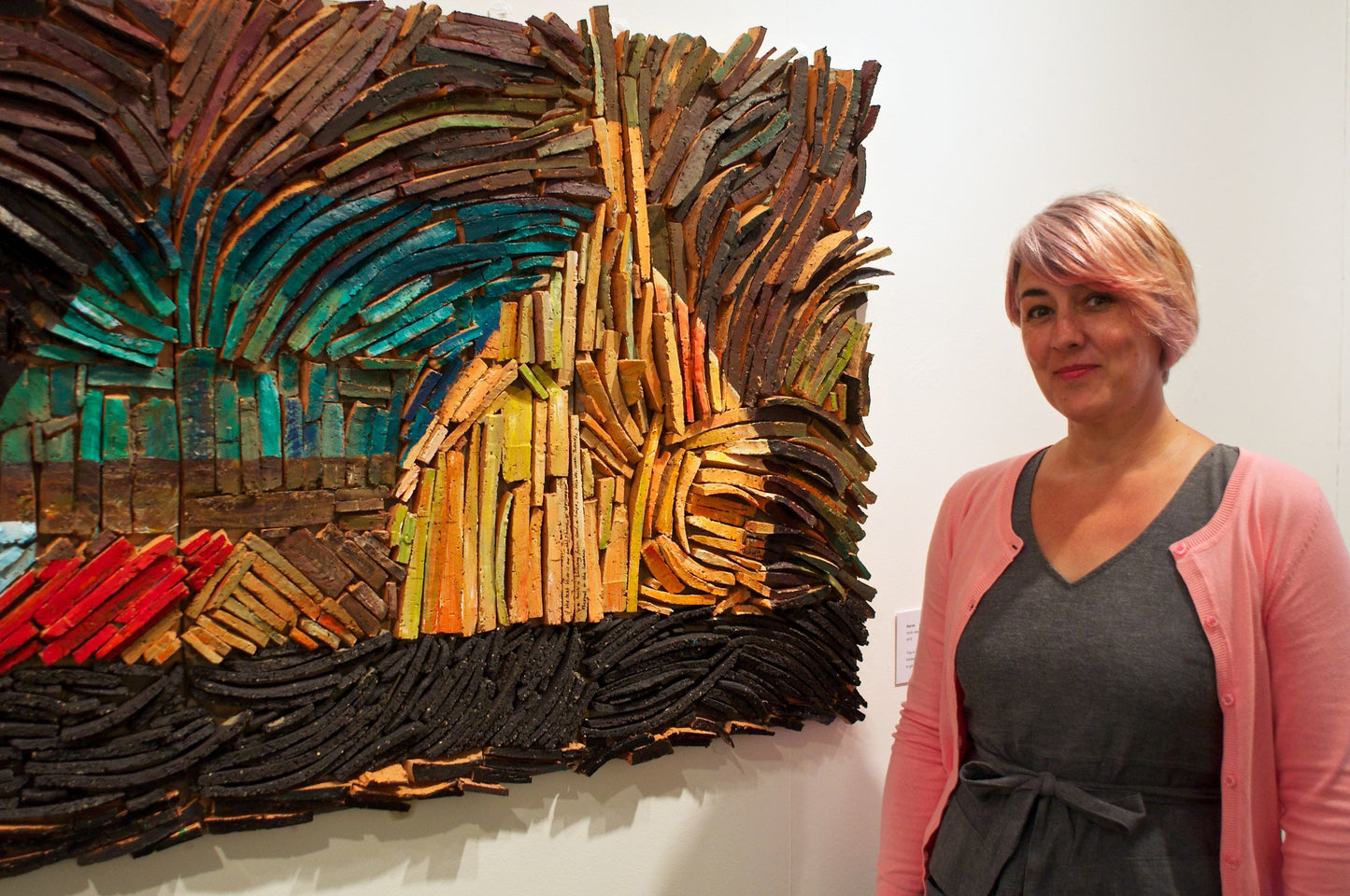 Michaela Haynes, Barns, (2014) ceramic, acrylic on wood , 3.2x0.8m