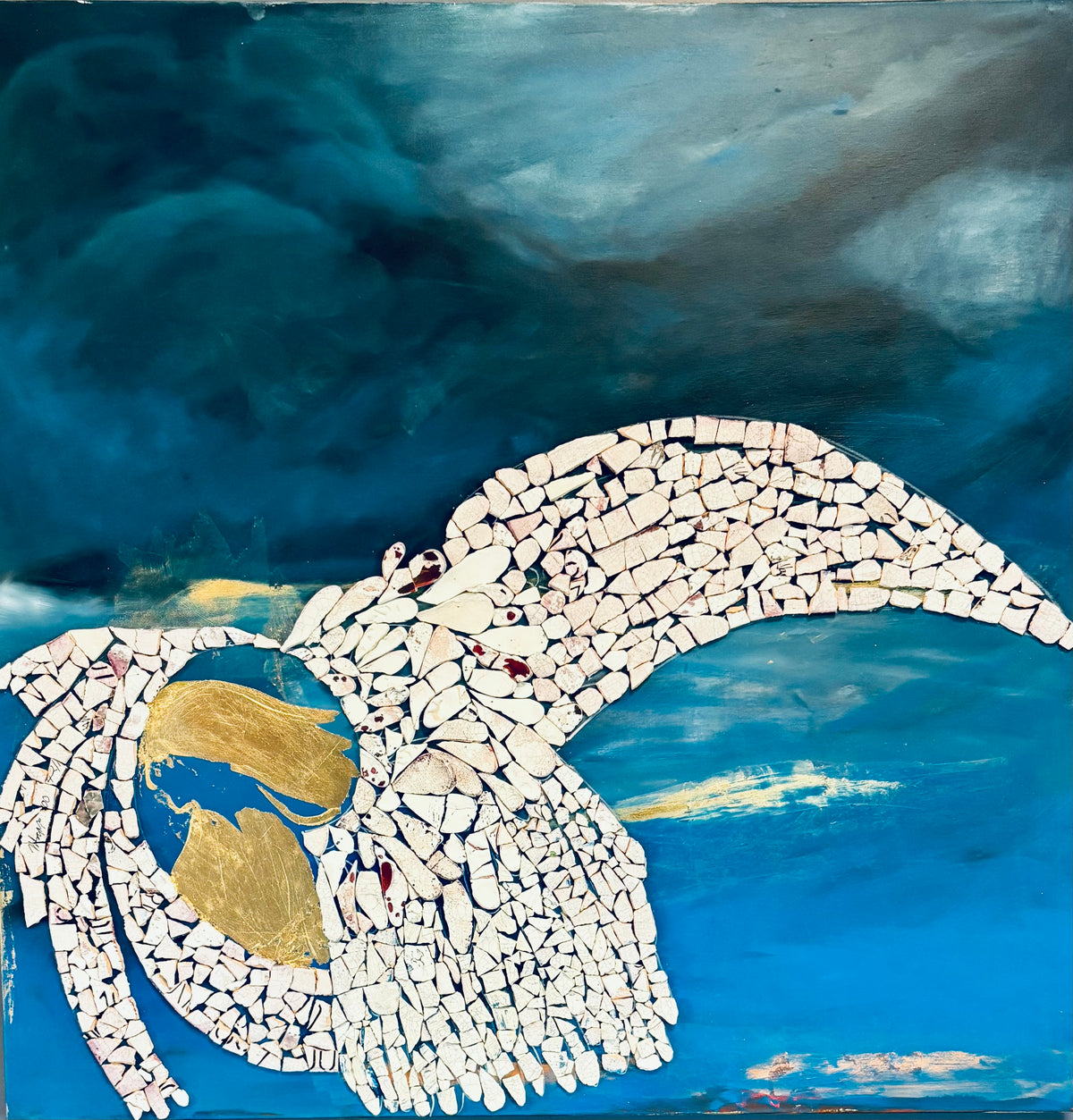 Michaela Haynes, Look Up Triptych1, (2025) mixed media on canvas, 110x110cm x 3