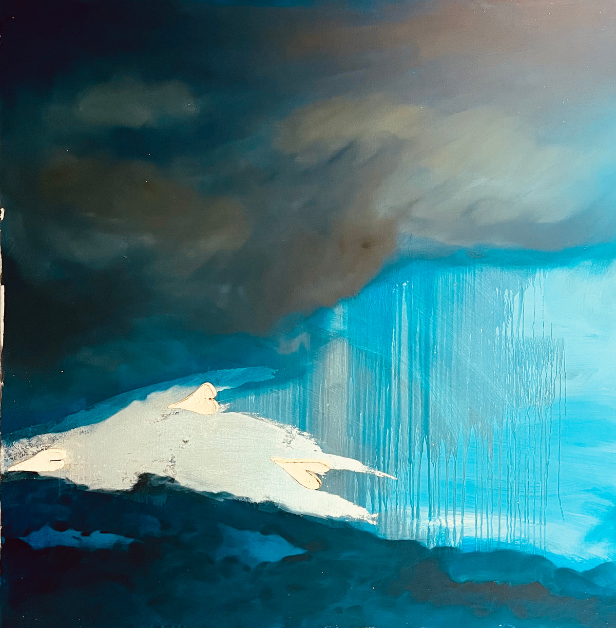 Michaela Haynes, Look Up Triptych2, (2025) mixed media on canvas, 100x100cm x 3